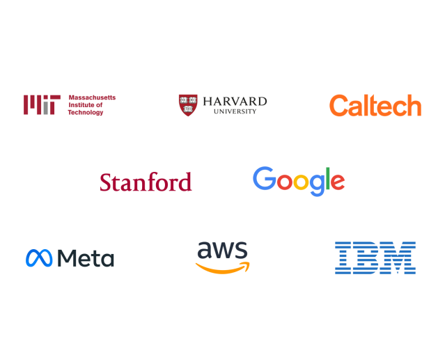 MIT, Harvard, Caltech, Stanford, Google, Meta, AWS, IBM logos
