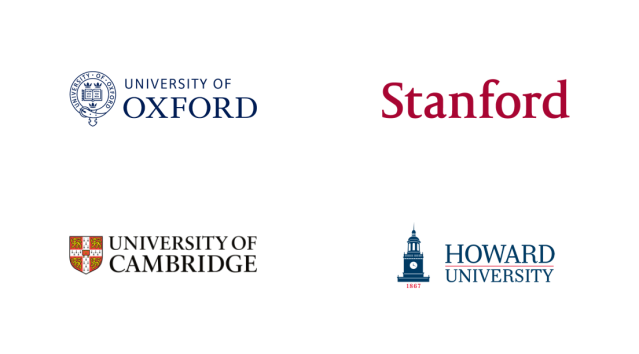 Oxford, Stanford, Cambridge, Howard University logos